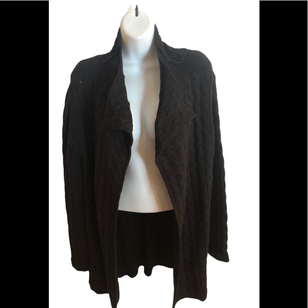 Talbots Black Cable Knit Cardigan Wool Blend M Open Concept